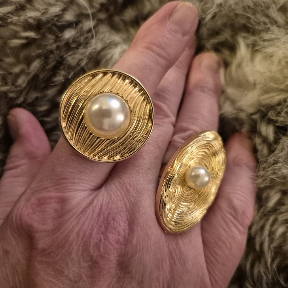 Elegant Gold and Pearl Statement Rings